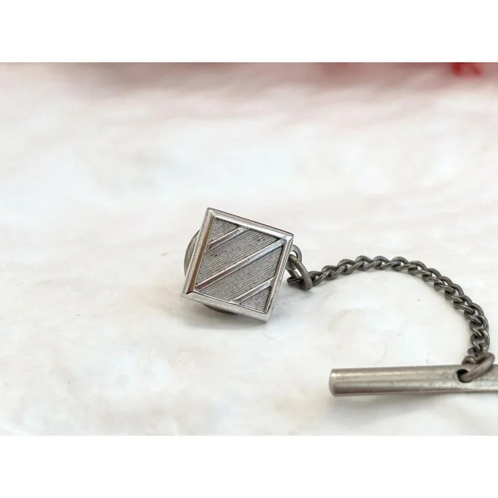 Square Geometric Minimalist Silver Toned Vintage Men's Tie Tack